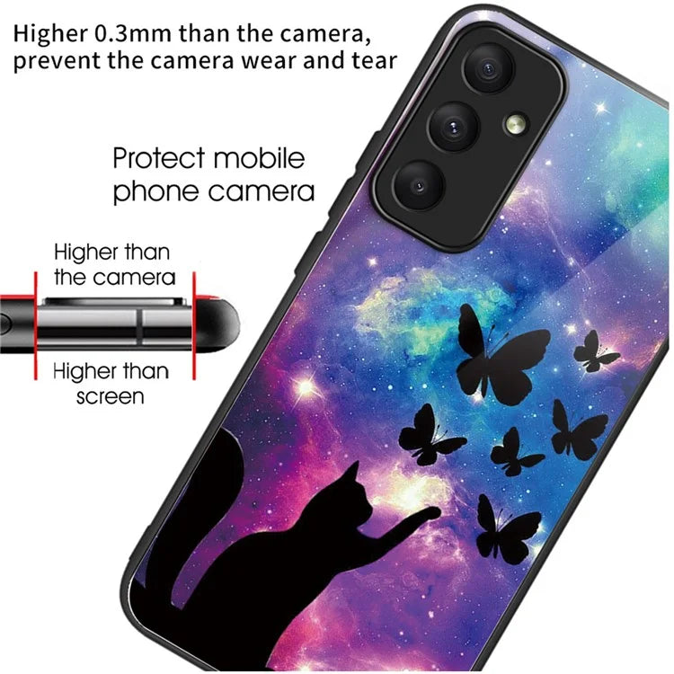 For Samsung Galaxy A35 5G Tempered Glass Back Cover Shockproof TPU with Pretty Pattern Phone Case
