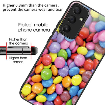 For Samsung Galaxy A55 5G Tempered Glass Case TPU Frame Pattern Protective Phone Cover
