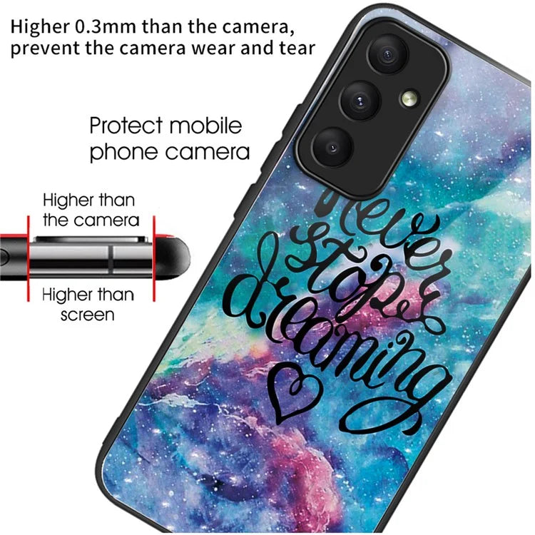 For Samsung Galaxy A55 5G Tempered Glass Case TPU Frame Pattern Protective Phone Cover