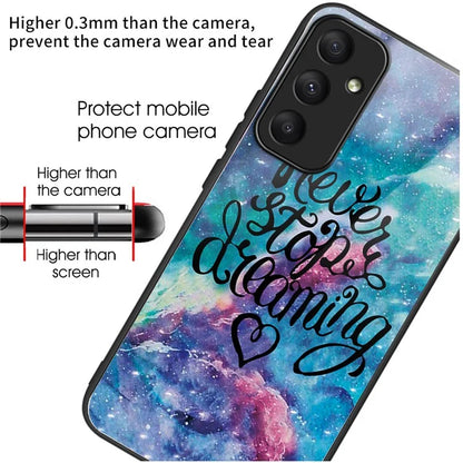 For Samsung Galaxy A55 5G Tempered Glass Case TPU Frame Pattern Protective Phone Cover