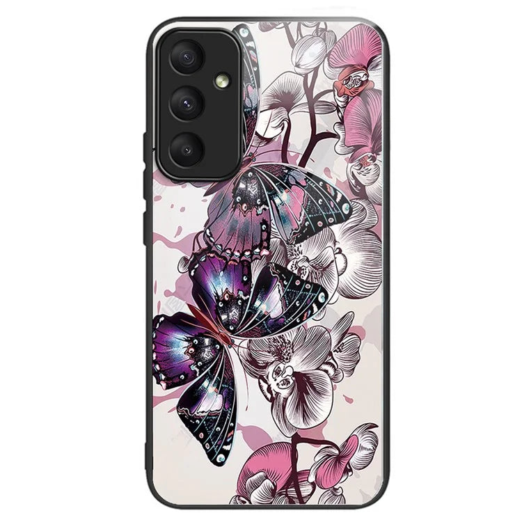For Samsung Galaxy A55 5G Tempered Glass Case TPU Frame Pattern Protective Phone Cover