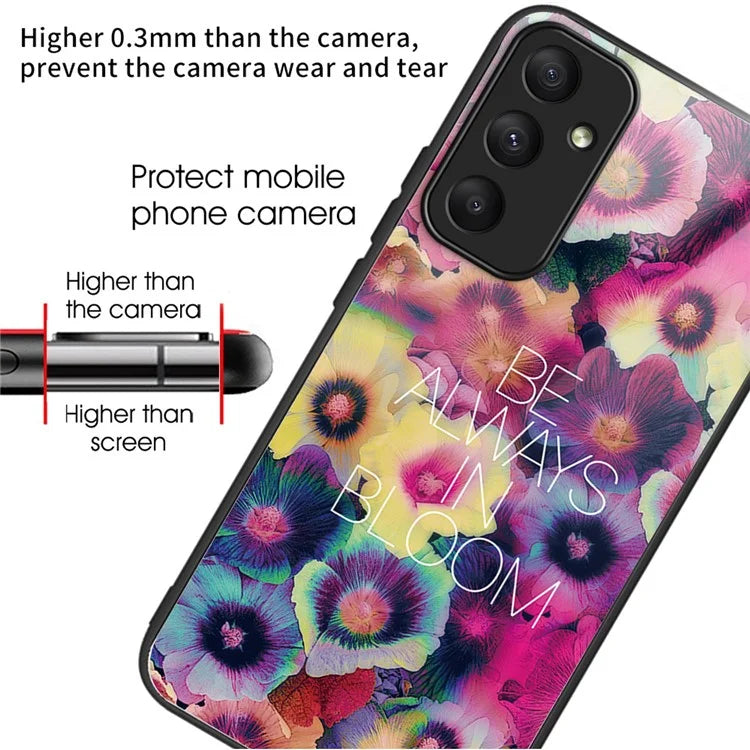 For Samsung Galaxy A55 5G Tempered Glass Case TPU Frame Pattern Protective Phone Cover