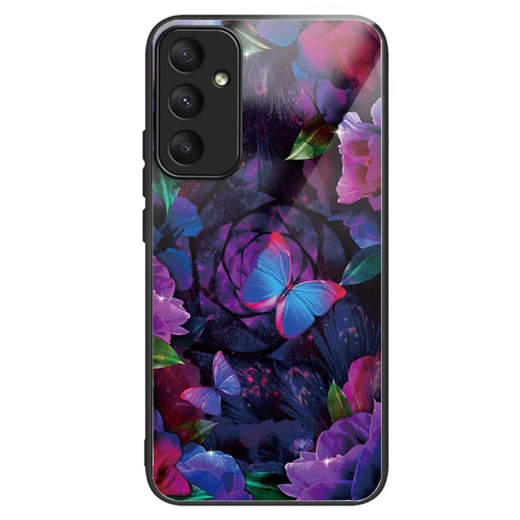 For Samsung Galaxy A55 5G Tempered Glass Case TPU Frame Pattern Protective Phone Cover