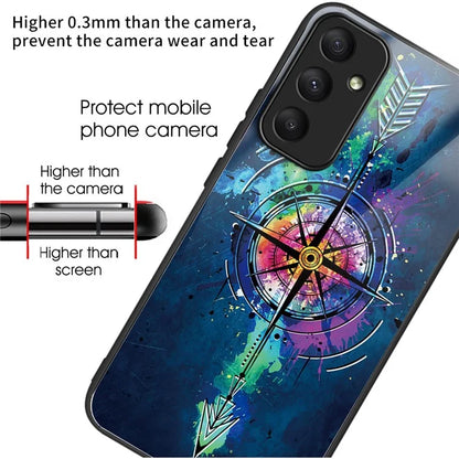 For Samsung Galaxy A55 5G Tempered Glass Case TPU Frame Pattern Protective Phone Cover