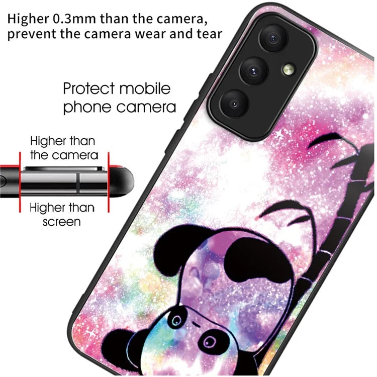 For Samsung Galaxy A55 5G Tempered Glass Case TPU Frame Pattern Protective Phone Cover
