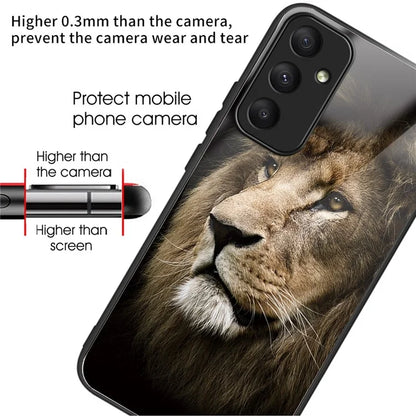 For Samsung Galaxy A55 5G Tempered Glass Case TPU Frame Pattern Protective Phone Cover