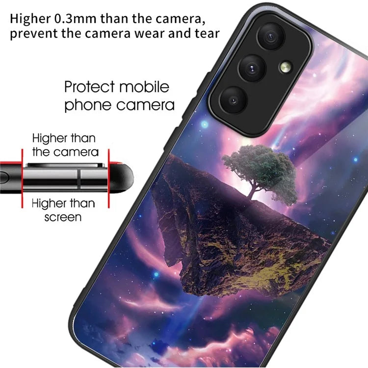 For Samsung Galaxy A55 5G Tempered Glass Case TPU Frame Pattern Protective Phone Cover