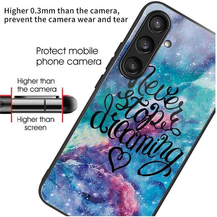 For Samsung Galaxy S23 FE Phone Case with Tempered Glass Back Shell Pattern Design