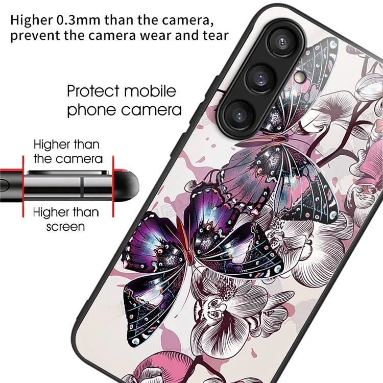 For Samsung Galaxy S23 FE Phone Case with Tempered Glass Back Shell Pattern Design