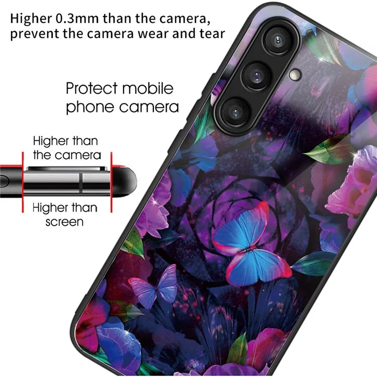 For Samsung Galaxy S23 FE Phone Case with Tempered Glass Back Shell Pattern Design