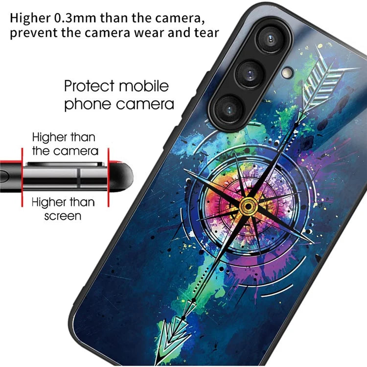 For Samsung Galaxy S23 FE Phone Case with Tempered Glass Back Shell Pattern Design