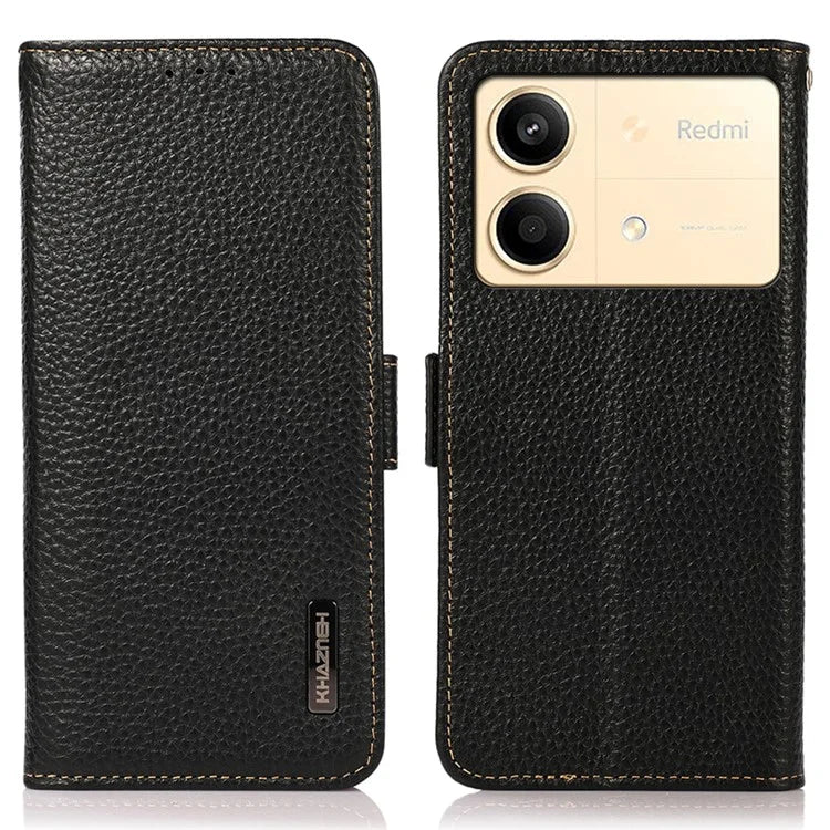 KHAZNEH For Xiaomi Redmi Note 13R Pro 5G Genuine Cow Leather Case RFID Blocking Protection Phone Cover