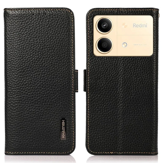 KHAZNEH For Xiaomi Redmi Note 13R Pro 5G Genuine Cow Leather Case RFID Blocking Protection Phone Cover