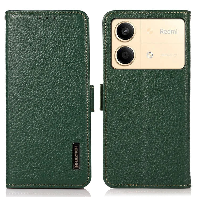 KHAZNEH For Xiaomi Redmi Note 13R Pro 5G Genuine Cow Leather Case RFID Blocking Protection Phone Cover