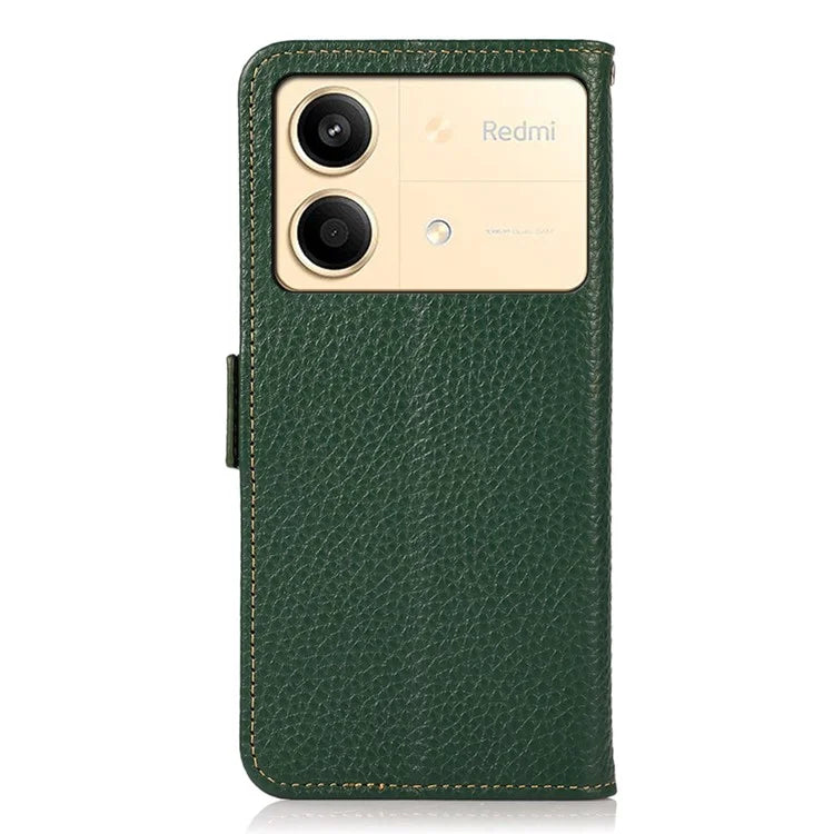 KHAZNEH For Xiaomi Redmi Note 13R Pro 5G Genuine Cow Leather Case RFID Blocking Protection Phone Cover