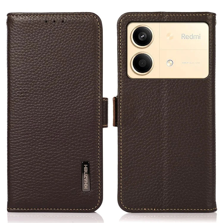 KHAZNEH For Xiaomi Redmi Note 13R Pro 5G Genuine Cow Leather Case RFID Blocking Protection Phone Cover