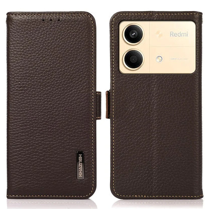 KHAZNEH For Xiaomi Redmi Note 13R Pro 5G Genuine Cow Leather Case RFID Blocking Protection Phone Cover