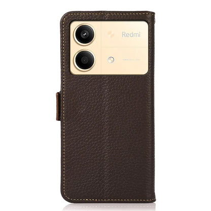 KHAZNEH For Xiaomi Redmi Note 13R Pro 5G Genuine Cow Leather Case RFID Blocking Protection Phone Cover