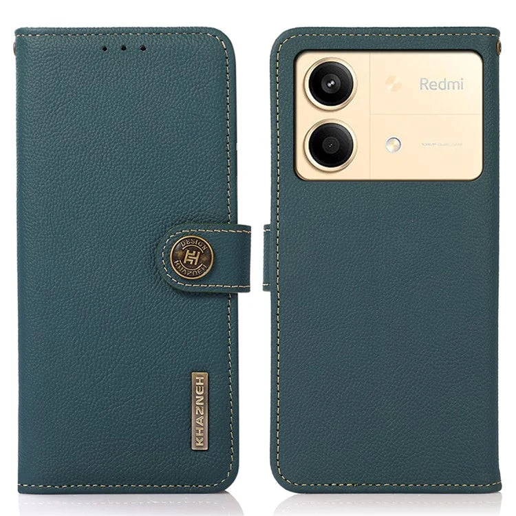 KHAZNEH For Xiaomi Redmi Note 13R Pro 5G Genuine Cow Leather Phone Case RFID Blocking Card Slots Cover