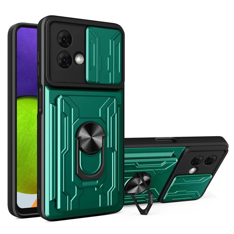 For Motorola Moto G84 5G Case PC+TPU Card Holder Kickstand Phone Coverish Green