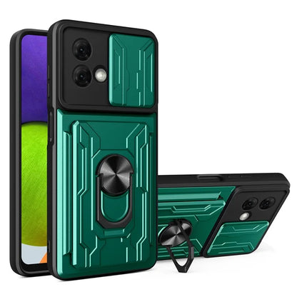 For Motorola Moto G84 5G Case PC+TPU Card Holder Kickstand Phone Coverish Green