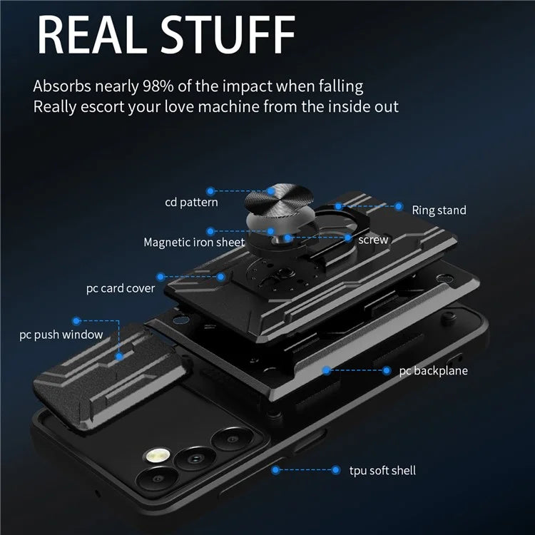 For Samsung Galaxy A05s 4G Case PC+TPU Card Holder Kickstand Phone Back Cover