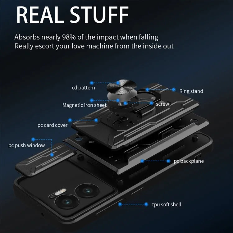 For Xiaomi Redmi 10 5G / Redmi Note 11E 5G / Redmi 10 Prime+ 5G Case PC+TPU Card Slots Cover