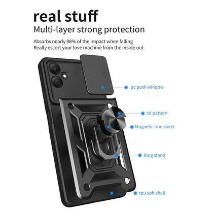 For Samsung Galaxy A05 4G Cell Phone Case Kickstand Cover with Slide Lens Window