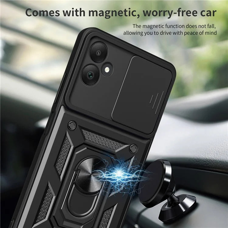 For Samsung Galaxy A05 4G Cell Phone Case Kickstand Cover with Slide Lens Window
