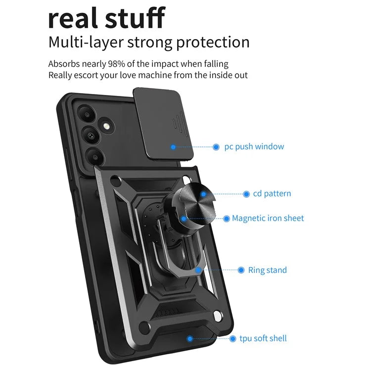 For Samsung Galaxy A15 4G / A15 5G Case Slide Lens Cover Anti-drop PC+TPU Protective Shell