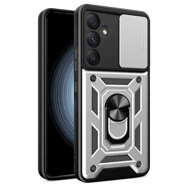 For Samsung Galaxy A55 5G Cell Phone Case Anti-dust Kickstand Cover with Slide Lens Protection