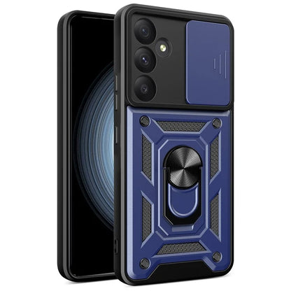 For Samsung Galaxy A55 5G Cell Phone Case Anti-dust Kickstand Cover with Slide Lens Protection