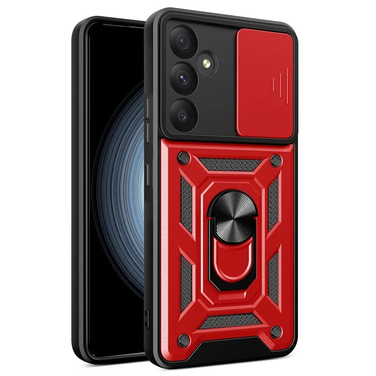 For Samsung Galaxy A55 5G Cell Phone Case Anti-dust Kickstand Cover with Slide Lens Protection