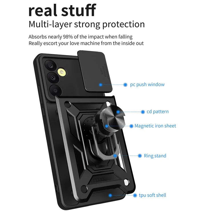 For Samsung Galaxy A25 5G (Global) (161.0 x 76.5 x 8.3mm) Case Anti-scratch PC+TPU Protective Cover with Slide Lens Lid