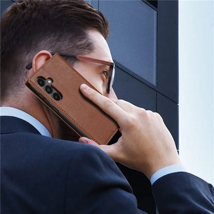 BKS-001 For Samsung Galaxy A55 5G Case Magnetic Shock Absorbing Leather Phone Cover
