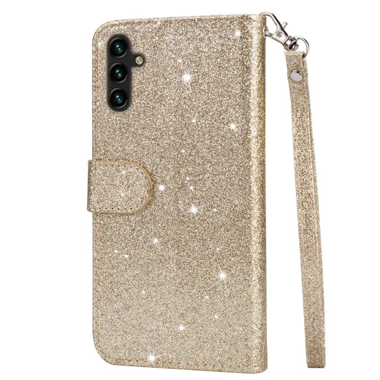 For Samsung Galaxy A55 5G Cell Phone Case Zipper Pocket Wallet Glitter Leather Drop-proof Cover