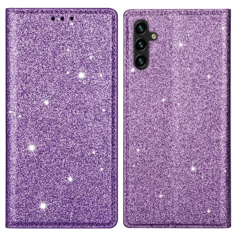 For Samsung Galaxy A55 5G Cell Phone Case Glitter PU Leather Stand Card Slots Cover