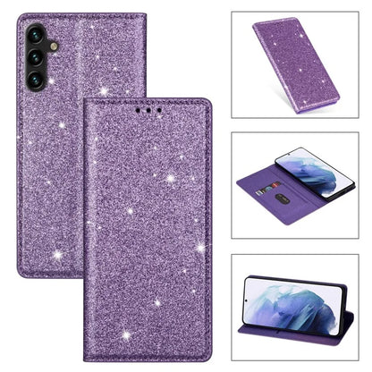 For Samsung Galaxy A55 5G Cell Phone Case Glitter PU Leather Stand Card Slots Cover