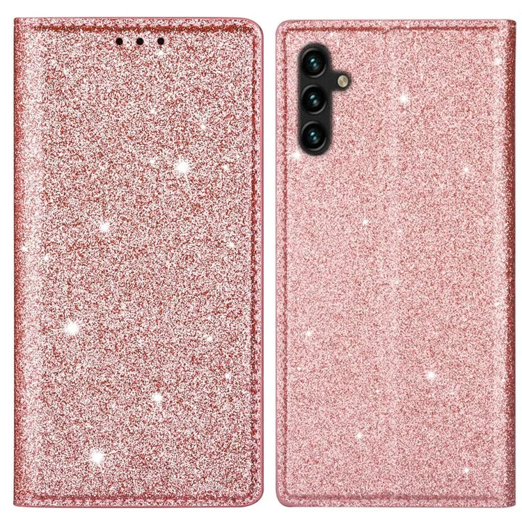 For Samsung Galaxy A55 5G Cell Phone Case Glitter PU Leather Stand Card Slots Cover