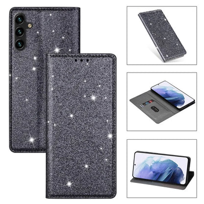For Samsung Galaxy A55 5G Cell Phone Case Glitter PU Leather Stand Card Slots Cover