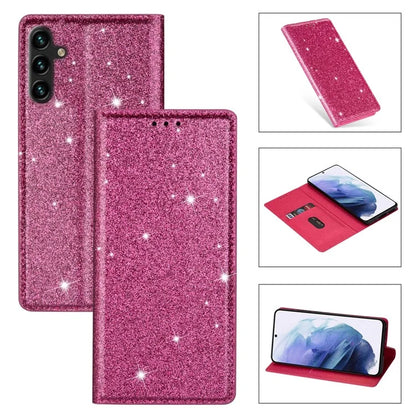 For Samsung Galaxy A55 5G Cell Phone Case Glitter PU Leather Stand Card Slots Cover