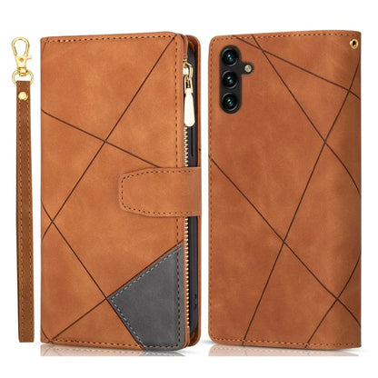 For Samsung Galaxy A55 5G Cell Phone Case Zipper Pocket Color Splicing Leather Wallet Cover
