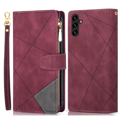 For Samsung Galaxy A55 5G Cell Phone Case Zipper Pocket Color Splicing Leather Wallet Cover