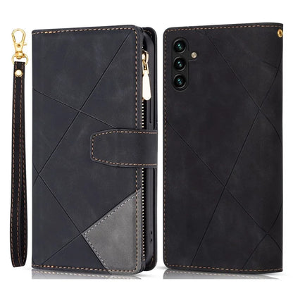 For Samsung Galaxy A55 5G Cell Phone Case Zipper Pocket Color Splicing Leather Wallet Cover