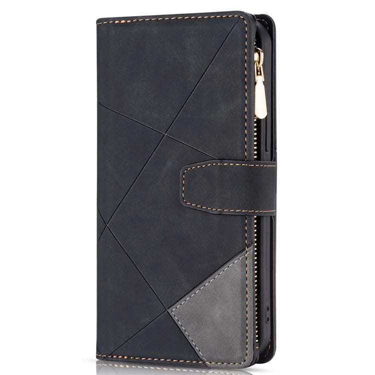 For Samsung Galaxy A55 5G Cell Phone Case Zipper Pocket Color Splicing Leather Wallet Cover