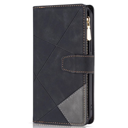For Samsung Galaxy A55 5G Cell Phone Case Zipper Pocket Color Splicing Leather Wallet Cover