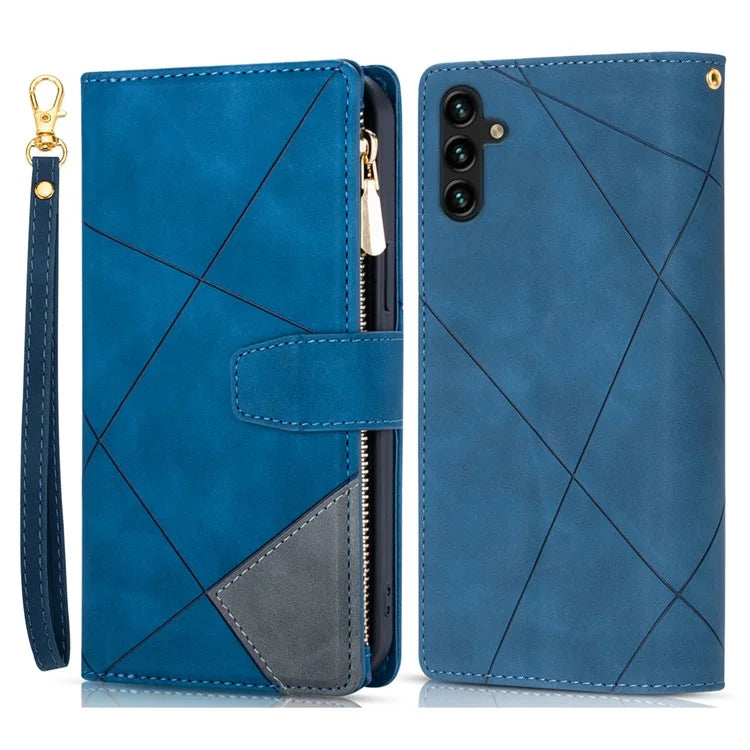 For Samsung Galaxy A55 5G Cell Phone Case Zipper Pocket Color Splicing Leather Wallet Cover