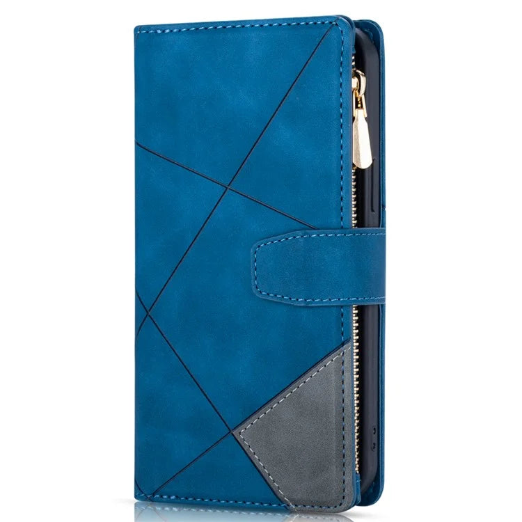 For Samsung Galaxy A55 5G Cell Phone Case Zipper Pocket Color Splicing Leather Wallet Cover
