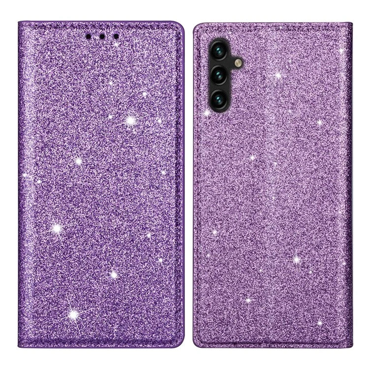 For Samsung Galaxy A35 5G Magnetic Phone Case Glittery PU Leather+TPU Card Holder Cover