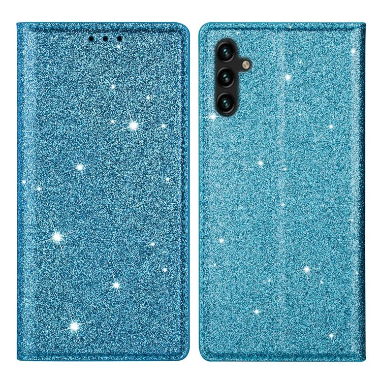 For Samsung Galaxy A35 5G Magnetic Phone Case Glittery PU Leather+TPU Card Holder Cover